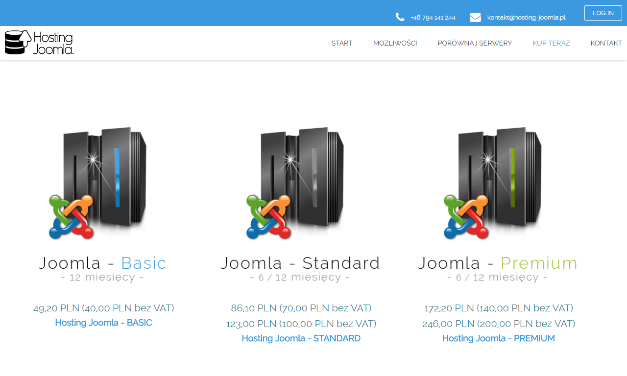 Hosting Joomla - Pakiety Basic, Standard i Premium
